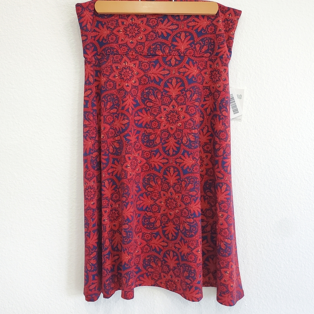 NWT Lularoe Azure Skirt Large Mandala Flowers Print Red Blue NEW